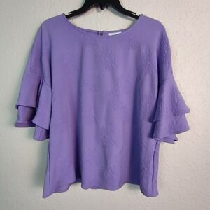 NWT Liz Claiborne Women's Small Purple  Blouse Top Ruffle Sleeve